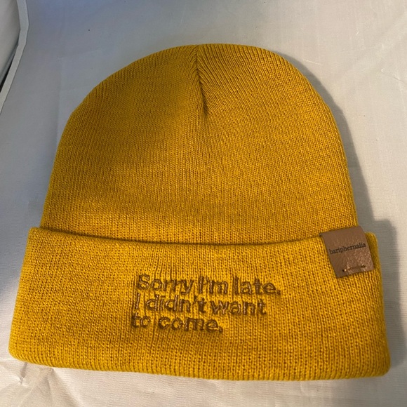 Sorry I’m Late I Didn’t Want To Come - Embroidered Handmade Beanie Cap One Size - Picture 2 of 5